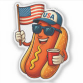 4 juli Hotdog Grappige Patriottische Vlag VS Sticker (Voorkant)