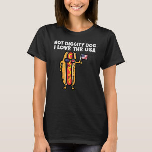 4 juli Hotdog Hot Diggity Hond Patriottische Vrouw T-shirt