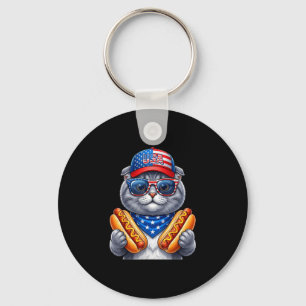 4 juli hotdog Schotse vouw kat grappig Sleutelhanger