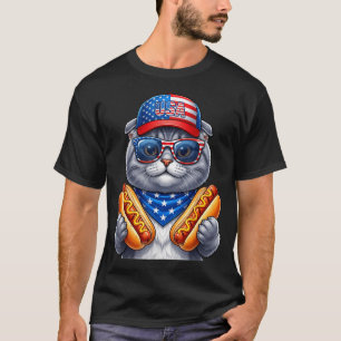 4 juli hotdog Schotse vouwkat grappig T-shirt