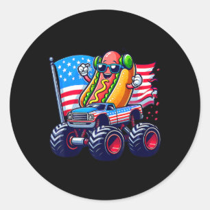 4 juli Hotdog Sungles Monster Truck Amerikaans Ronde Sticker