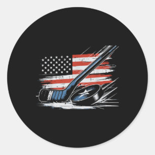 4 juli IJshockeystick Puck US Flag Mannen Boys Ronde Sticker