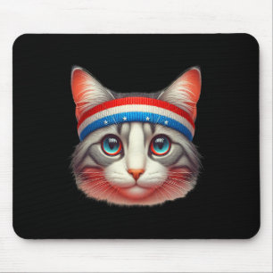 4 juli Kat draagt een rode witte en blauwe hoofddo Muismat