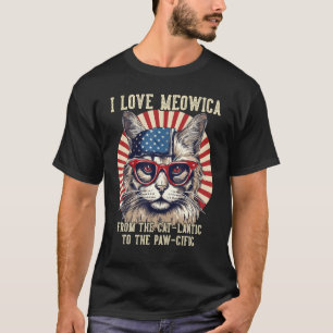 4 juli kat liefhebber, ik hou van meowica grappige t-shirt