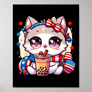 4 juli Kat Shirt Meisjes Kawaii Anime Boba Tea Poster