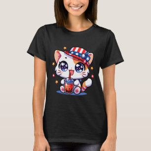 4 juli Kat Shirt Meisjes Kinder Kawaii Anime Boba