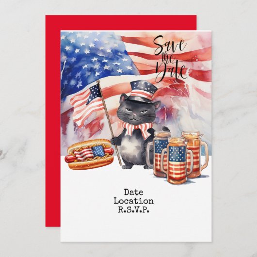 4 juli kat uitnodigingskaart save the date kaart (Voorkant / Achterkant)