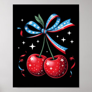 4 juli-kersen Coquette Strik Patriottische Kers Poster