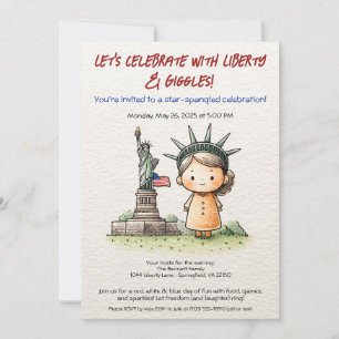4 juli kinderuitnodiging – Schattige Liberty Kaart