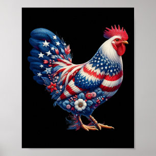 4 juli kip patriottische Amerikaanse vlag bloemrij Poster