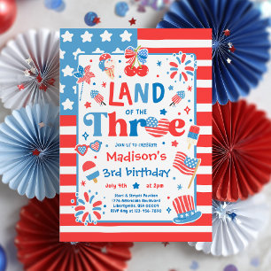 4 juli Land Van De Drie 3de Verjaardagsfeestje Kaart