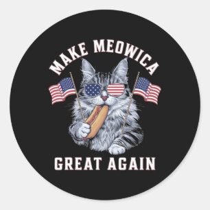 4 juli maakt Meowica weer een grappige patriot Ronde Sticker