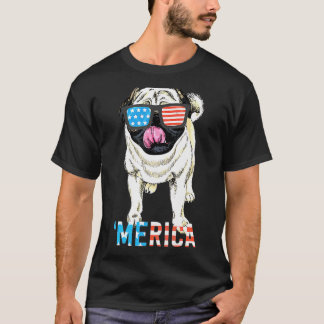 4 juli mannen vrouwen kinderen Merica Pug Usa vlag T-shirt
