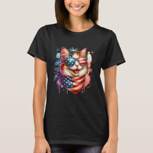 4 juli Meowica Grappige Amerikaanse Vlag USA Kat T-shirt