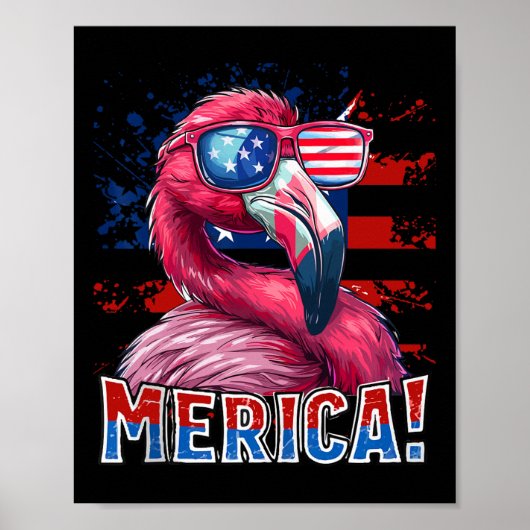 4 juli Merica Flamingo Amerikaanse vlag Kinder Man Poster (Voorkant)