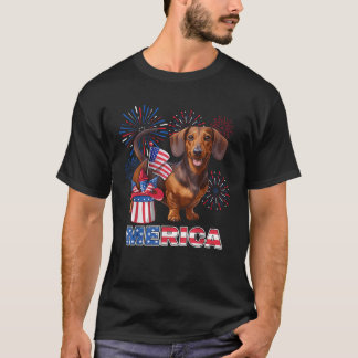 4 juli Merica USA Vlag Hondenliefhebber Vuurwerk P T-shirt