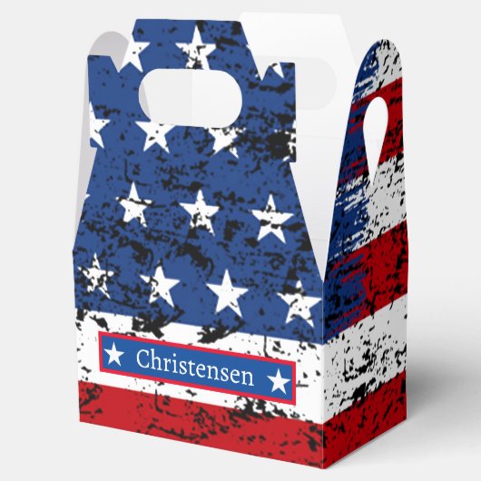 4 juli Monogram Naam Patriottische Amerikaanse vla Bedankdoosjes (Geopend)