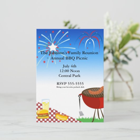 4 juli Onafhankelijkheid Picknick BBQ Uitnodiging (Staand voorkant)