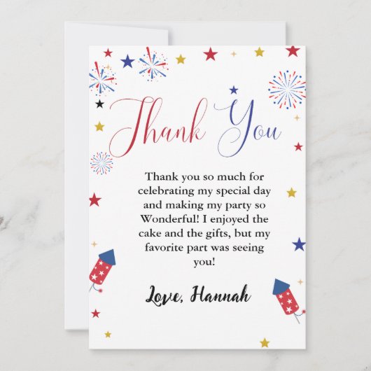 4 juli onafhankelijkheid Verjaardag Dank u kaart (Voorkant)