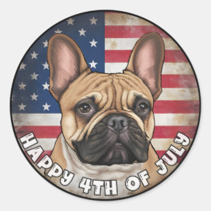 4 juli Onafhankelijkheidsdag Franse Bulldog Circle Ronde Sticker