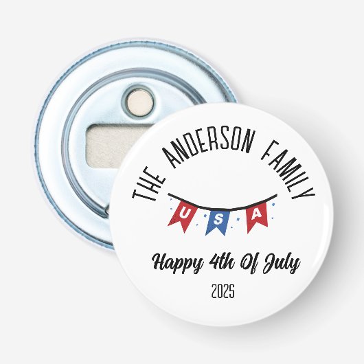 4 juli Onafhankelijkheidsdag Gepersonaliseerde naa Button Flesopener (Voorkant)