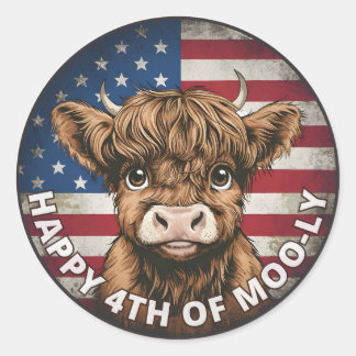 4 juli Onafhankelijkheidsdag Highland Koe Circle Ronde Sticker