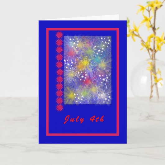 4 juli, Onafhankelijkheidsdag met vuurwerk Kaart (Gele Bloem)