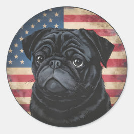 4 juli Onafhankelijkheidsdag Patriottische Pug Sti Ronde Sticker