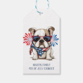 4 juli Onafhankelijkheidsdag Rode Blauwe Bulldog Cadeaulabel (Voorkant)