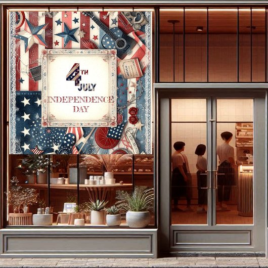 4 juli Onafhankelijkheidsdag Shabby Chic Star Stri Raamsticker