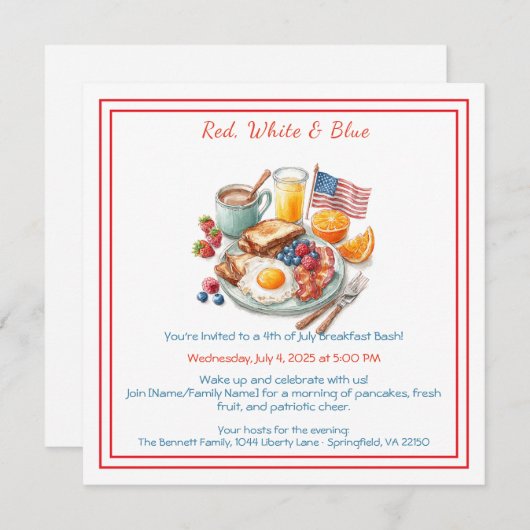 4 juli Ontbijt uitnodiging – Patriottisch (Voorkant / Achterkant)