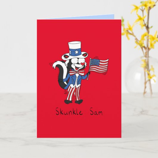 4 juli oom Sam Skunk Funny Kaart (Gele Bloem)