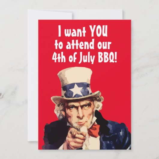 4 JULI OOM ZELFDE BBQ PARTY AANGEPASTE UITNODIGING (Voorkant)