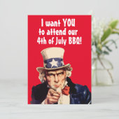4 JULI OOM ZELFDE BBQ PARTY AANGEPASTE UITNODIGING (Staand voorkant)