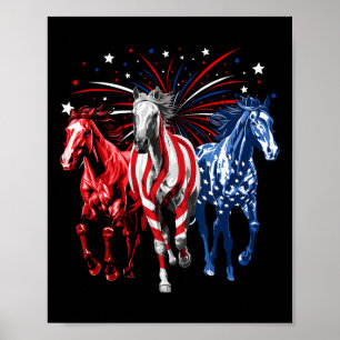4 juli paardenliefhebbers rood wit en blauw Amerik Poster