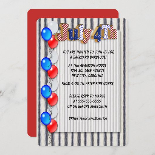 4 juli partijuitnodiging kaart (Voorkant / Achterkant)