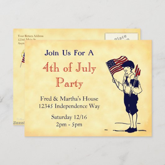 4 juli Party Custom Invitation Briefkaart (Voorkant / Achterkant)