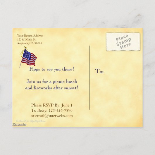 4 juli Party Custom Invitation Briefkaart (Achterkant)