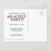 4 juli Party Invitation Briefkaart (Achterkant)
