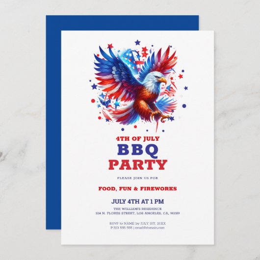 4 juli Patriotic American Eagle BBQ Uitnodigen Kaart (Voorkant / Achterkant)