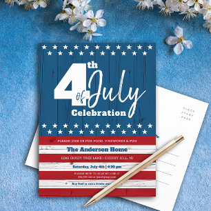 4 juli Patriotic Rustic Wood American Flag Uitnodiging Briefkaart