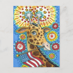4 JULI PATRIOTISCHE GIRAFFE EN FIREWORKS Cute Fun Feestdagenkaart