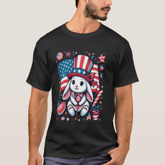 4 juli Patriottisch Konijntje VS Amerikaanse Vlag T-shirt (Voorkant)
