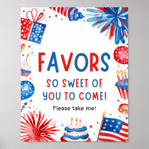 4 juli Patriottisch Rood Wit en Blauw Favors Sign Poster