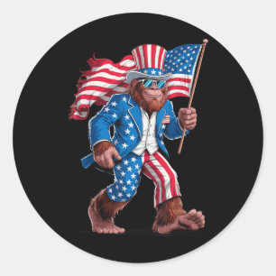 4 juli Patriottische Amerikaanse Bigfoot Sasquatch Ronde Sticker