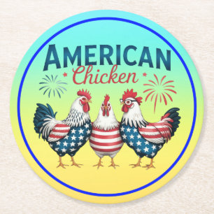 4 juli patriottische Amerikaanse kip-62987 Ronde Kartonnen Onderzetter