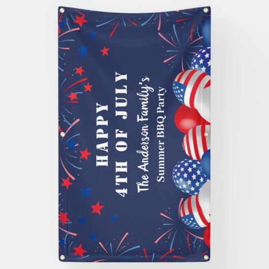 4 juli Patriottische Custom Name Party Spandoek (Verticaal)