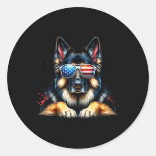 4 juli Patriottische Duitse Herder Amerikaanse FLA Ronde Sticker