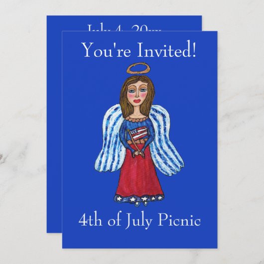 4 juli Patriottische Engel USA Vlag Kaart (Voorkant / Achterkant)