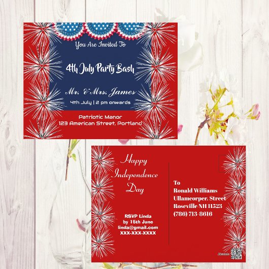 4 juli Patriottische Firecracker Party Bash Uitnod Briefkaart